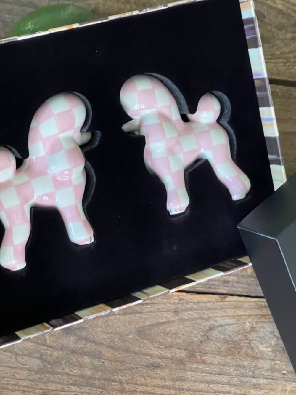 MacKenzie-Childs Rosy Check Poodle Salt Pepper Set-NEW-Theme: pink poodle parlor - Picture 6 of 14